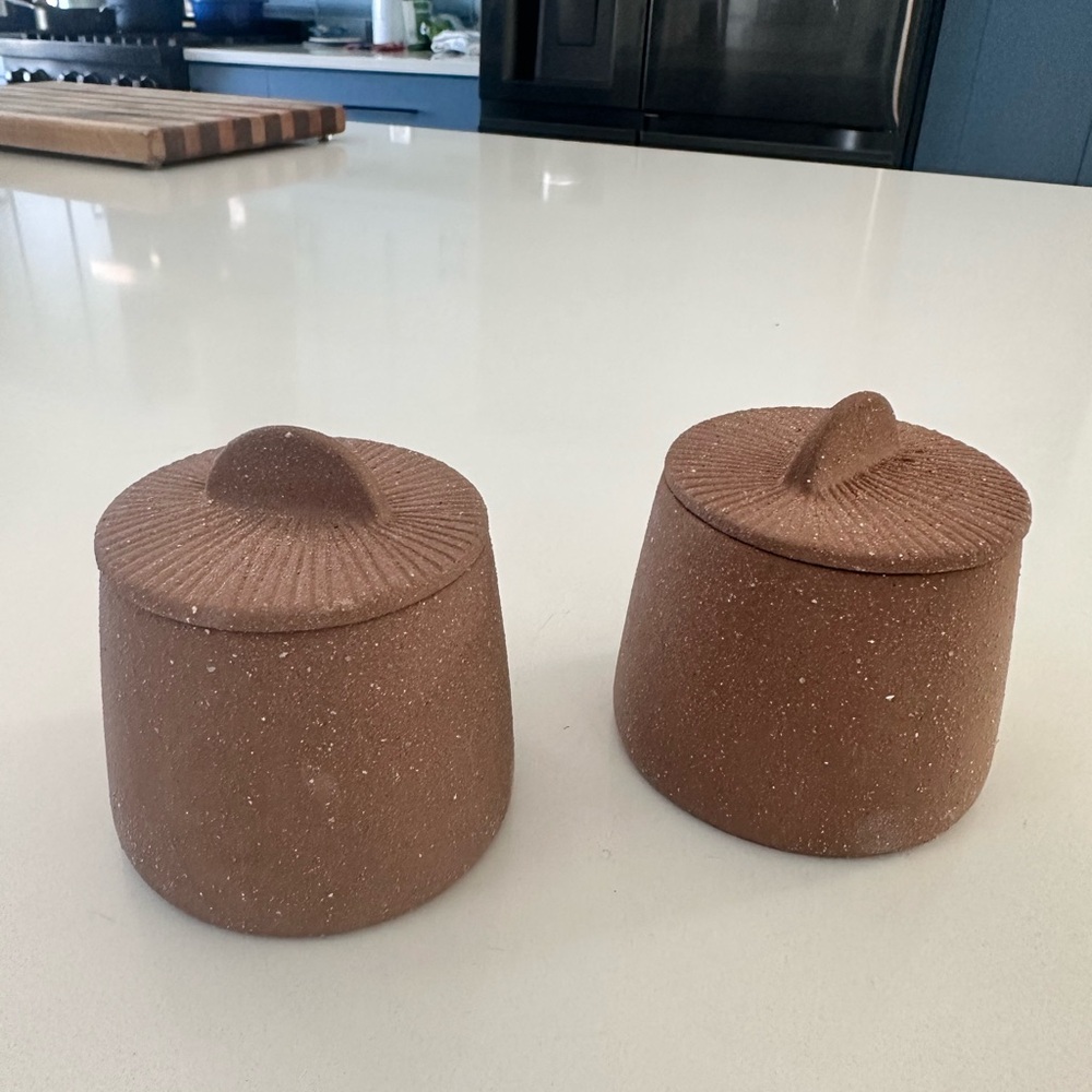 Citrine Speckled Terracotta Lidded Jar - Rustic Brown Set